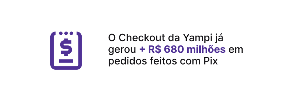 O Checkout da Yampi já gerou mais de R$ 680 milhões em pedidos feitos com pix